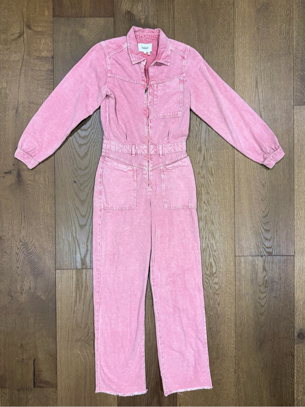 ba&sh Dova Pink Utility Denim Jumpsuit Boiler Suit